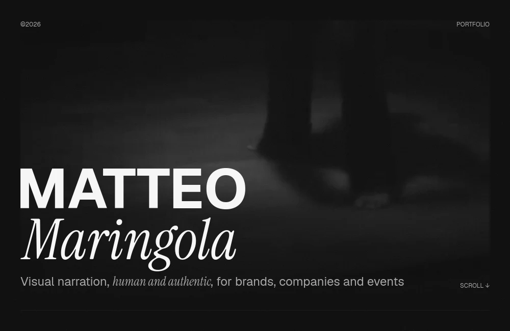 Maringola video-production portfolio homepage, dark theme